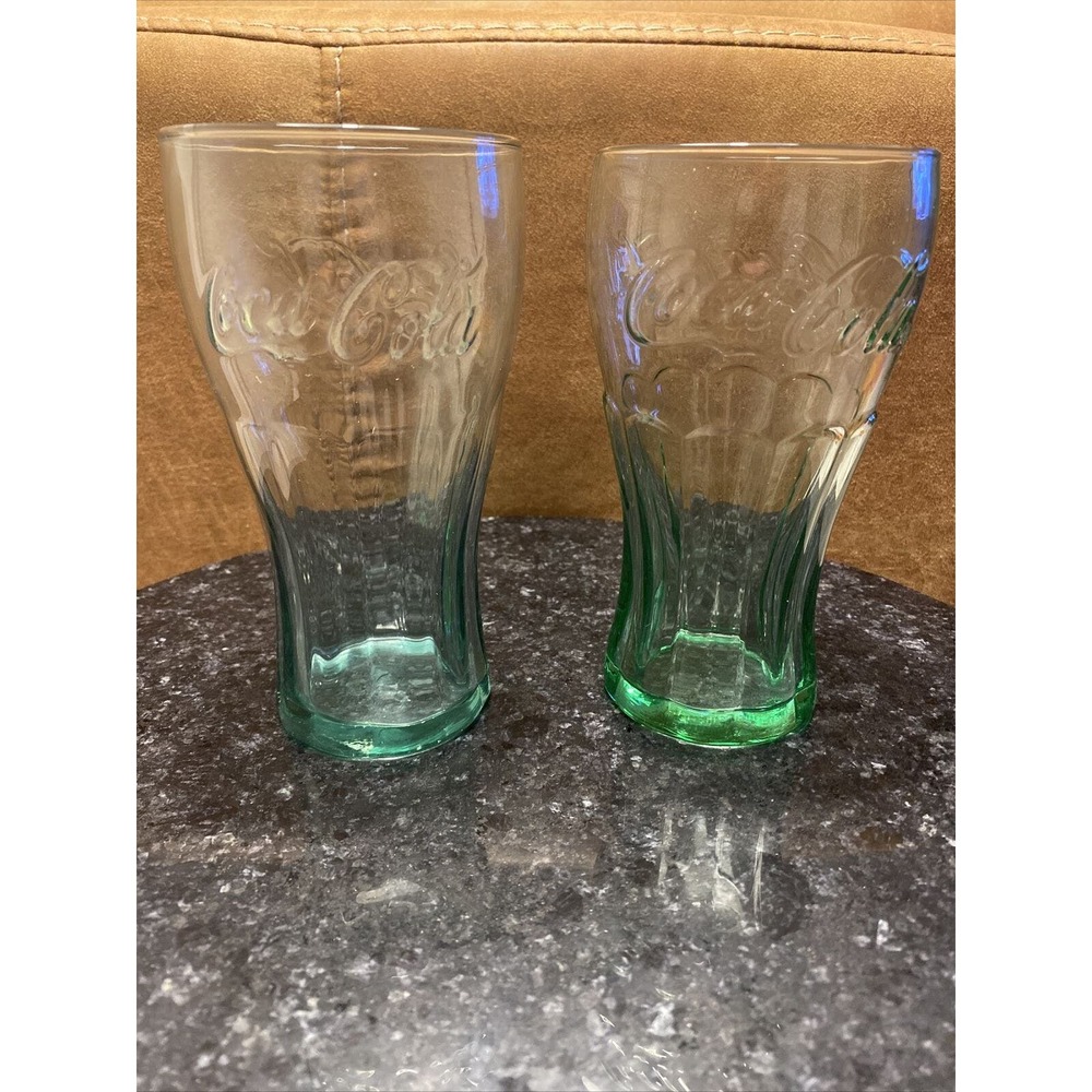 (2) Libbey Coca Cola Green Glass Small Drinking Goblet Vintage Coke 6”